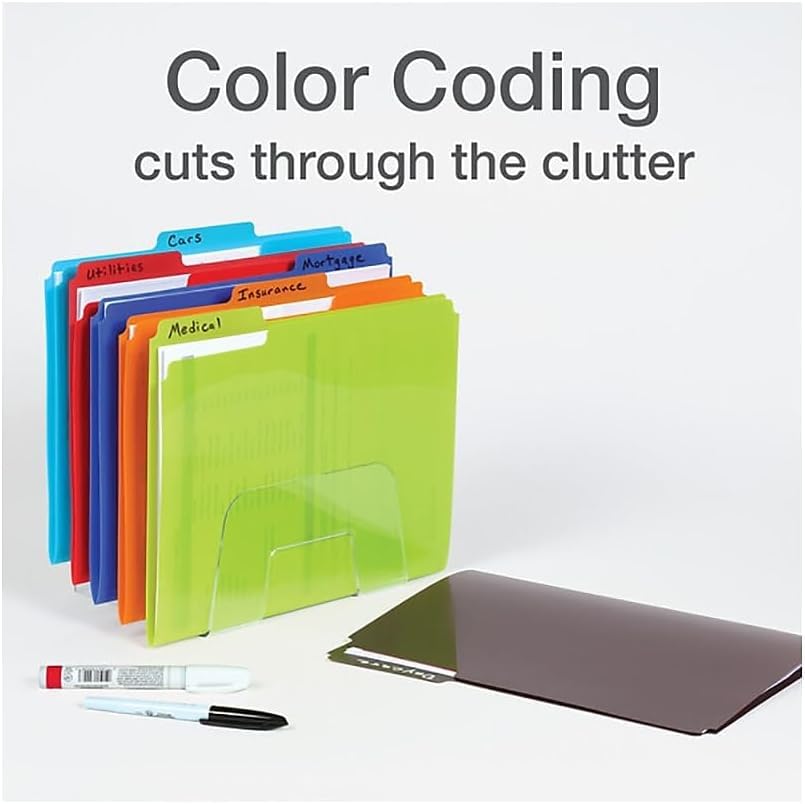 Oxford Poly File Folders, 1/3 Cut Tabs, for Letter Size Papers, Blue, Red, Orange, Light Blue, Green, Black, 6 Pack (52004)
