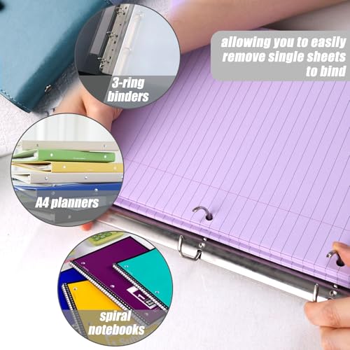 200 Sheets Wide Ruled Loose Leaf Paper, 100 Purple & 100 White 8"x10.5" Punched for Binders, Fights Ink Bleed, Ideal for School, College & Office Use