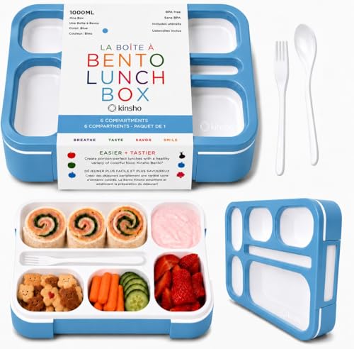 Bento Box Lunch-Box for Kids Adults, Snackle Box Snack Containers for Toddlers Daycare, Leakproof School Bentobox, 6 Section Meal Container for Boys Girls Women Lunches, BPA Free Utensils, Blue - color: Blue