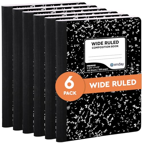 Emraw Composition Books Black & White Marble Style Durable Cover Notebooks Wide Ruled Ruled Paper 100 Sheets Writing Book for school and journaling (Pack of 6)