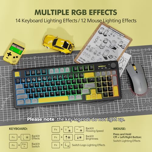 Wireless Keyboard and Mouse Combo Creamy with Number Pad for Desktop Mac iPad Bluetooth/2.4ghz/Wired Rechargeable Light up RGB Quiet Compatible with PC Laptop Tablet (Black) - color: Black