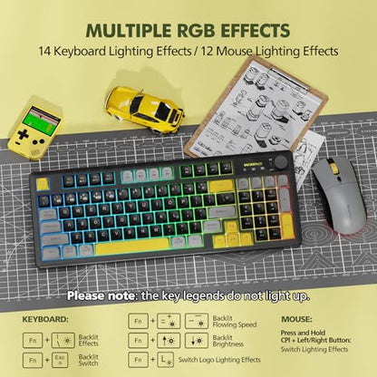 Wireless Keyboard and Mouse Combo Creamy with Number Pad for Desktop Mac iPad Bluetooth/2.4ghz/Wired Rechargeable Light up RGB Quiet Compatible with PC Laptop Tablet (Black) - color: Black