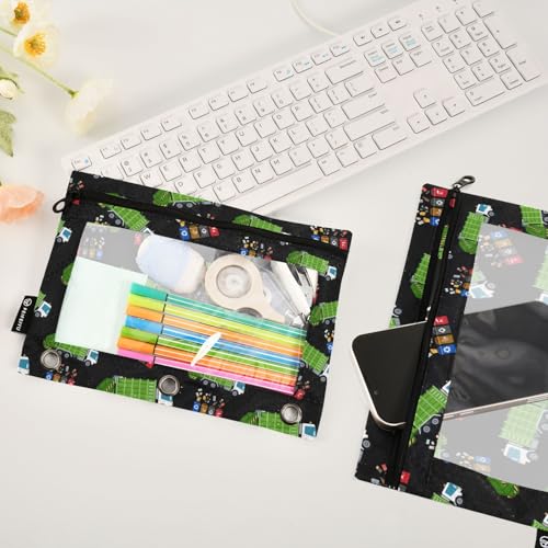 Garbage Truck Trash Recycling Pencil Pouch for 3 Ring Binder, Binder Pencil Pouches with Clear Window Zipper Pencil Case for Office College Supplies, 2PCS (B0310) - color: B0310