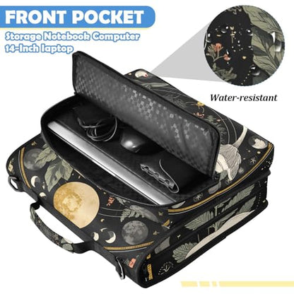 Moons Botanical Plants 3 Ring Zipper Binder Bag with Laptop Pockets and Shoulder Strap Tote Binders Organizer Case for School Office - color: Botanical