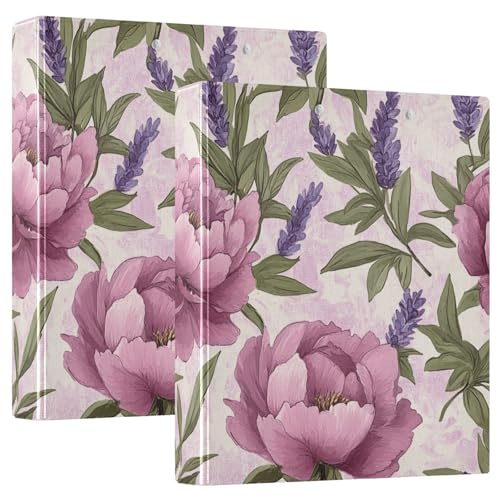 ALAZA Lavenders Flowers Peony 3 Ring Binder 1.5 Inch Round Ring Binders with 3 Interior Clear Pockets Decorative Clipboard Binder for Home Office Work, 1 Pack