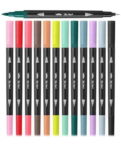 Mr. Pen- Dual Tip Brush Pens, 12 pcs, Muted Colors | Fine & Brush Tip Markers for Adult Coloring Markers for Adults - color: Muted, size: 12 Pack
