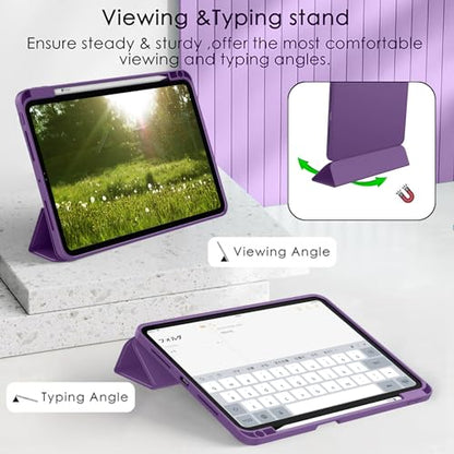 ZryXal iPad Pro 11 Inch Case (M5) 2025/ (M4) 2024 (Model: A2836/A2837/A3006), Trifold Stand Smart Cover with Pencil Holder and Soft TPU Back, Auto Wake/Sleep (Dark Purple) - color: Dark Purple