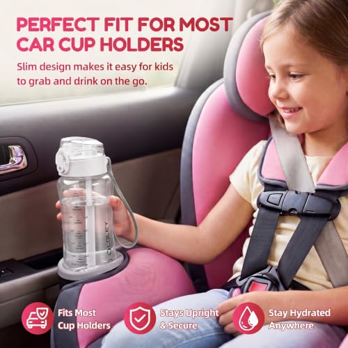 OLDLEY Kids Water Bottle for School, 12 oz (2 lids) BPA-Free Reusable Leak-proof Durable Tritan Plastic Water Bottles with Straw & Chug Lids, Anti-dust Spout Cover (Clear) - color: A-Clear, size: 12 Ounces