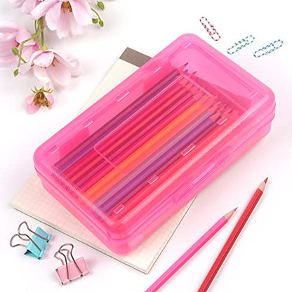 Tamaki 1 Pack Plastic Pencil Box Large Capacity, Pink | Clear Boxes with Snap-tight Lid Stackable Design and Stylish Office Supplies Storage Organizer - color: Pink