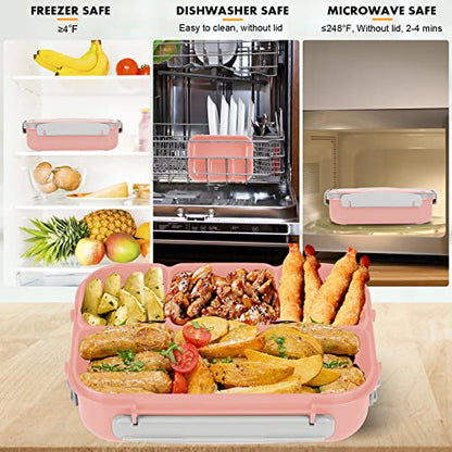 Yumuk Bento Box for Kids, 1300ML Lunch Box Kids with 4 Compartment&Food Picks Cake Cups, Lunch Box Containers for Adults/Kids/Toddler, Leak-Proof (Pink) - color: Pink