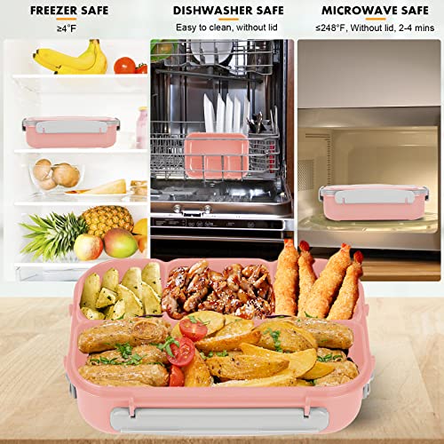 Bento Box for Kids 1300ML with 4 Compartment & Food Picks Cake Cups, Pink | Lunch Box Containers for Adults/Kids/Toddler, Leak-Proof, Microwave/Dishwasher/Refrigerator Safe, BPA Free - color: Pink