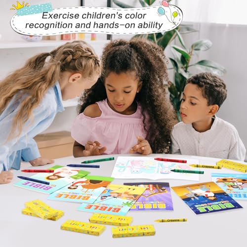 Gilprop 48 Set Bulk Christian Coloring Books with Crayons for Kids Bible Religious Drawing Books Bulk Christian Story Activity Supplies, DIY Sunday School Crafts, Bible Party Favors Gifts