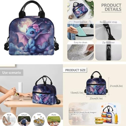 CLOHOMIN Dragon Kids Bookbag Set of 3 with Lunch Box for Girls 8-10/10-12 Middle School Backpacks for Kids Lunch Bag + Water Bottle Bag Student School Book Bags Set 4th/5th Grade Lunch Tote Bag - color: Dragon