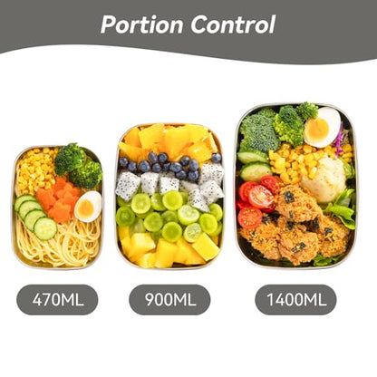 Lille Home Leak Proof Salad Container Stainless for Lunch - Snack Containers Steel - Ideal for Educational Settings & Daycare - Nesting Trio with Silicone Lids - 47oz+30oz+16oz - Grey - color: grey