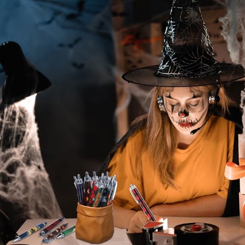 Cholemy 48 Pieces Halloween Pens Bulk Halloween Party Ballpoint Pens Retractable Novelty Pumpkin Skeleton Bat Spider Gel Ink for Office Party Supplies - style: Pumpkin