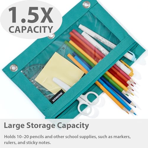 SPACEMATE Binder Pencil Pouch Case Box Bag for 3 Ring Binder School Supplies Girls Boys Kids, Clear Preppy Stuff Large Aesthetic Pen Organizer, Back to College Stationary, 1 Pack, Teal - color: Teal