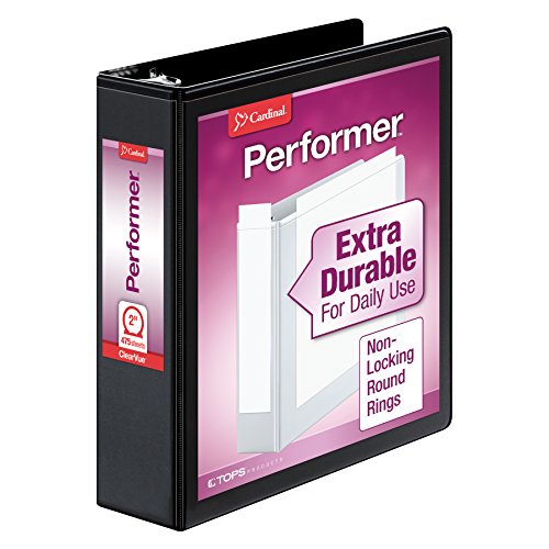 Cardinal 3 Ring Binder,Durable 2 Inch Performer ClearVue Binder, Round Rings, 475-Sheet Capacity, Customizable ClearVue Covers, PVC-Free, Black (67425) - color: Black, size: 2-Inch
