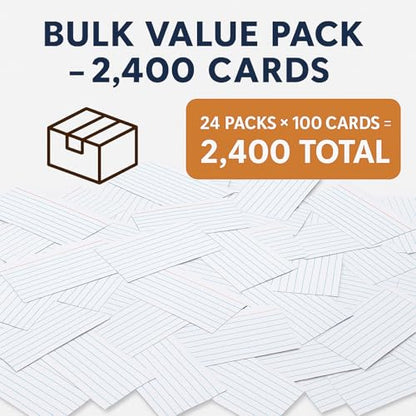 WritePads Index Cards Bulk Heavy Weight Lined Flash Index Card Wide Ruled Study Cards Blank Back Bulk Pack of 2400 Notecards (24pk of 100) for Studying School Home Office Made in USA(3x5) - color: White 3x5-24 Pack