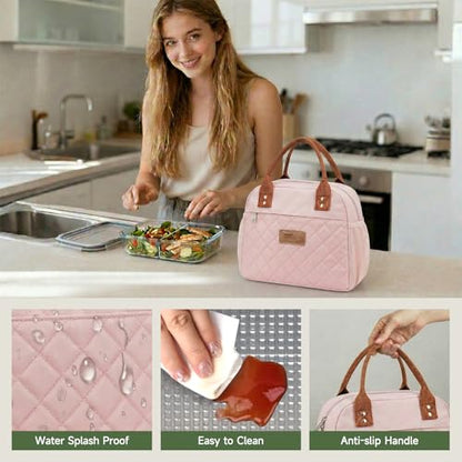 HOMESPON Insulated Lunch Bag for Women Men, Cooler Tote Box, Pink | Front Pocket, Side Mesh Pockets, Reusable, for Work, Picnic, Food Container - color: Pink