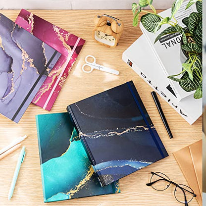 Colarr 4 Pcs Mini 3 Ring Economy Binders for 5.5" x 8.5" Paper for School, Office and Home Use, Cute Marble Small 1 Inch Round Three Ring A5 Binders with Elastic Cord, Decorative Hardcover - style: Marble