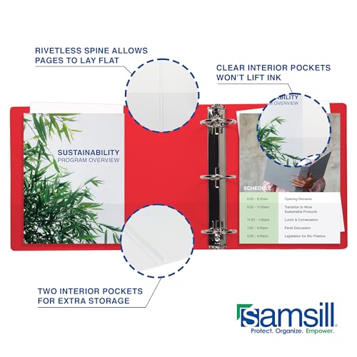 Samsill Durable 1 Inch Binder, D Ring Binder, Customizable Clear View Cover, Ruby Red, Holds 225 Pages - color: Red, size: 1 Inch