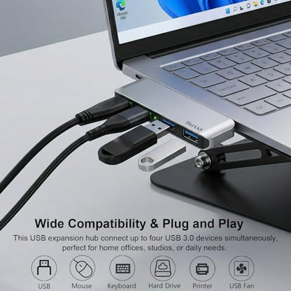 Left Side USB 3.0 Hub, 4-Port Cable-Free USB Splitter for Laptop, Direct-Plug Design, Compatible with MacBook, Laptops, Desktop, Surface, Flash Drive, HDD and USB More - color: Silvery(Left)