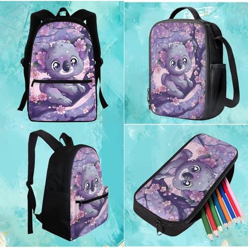BIGCARJOB Little Girls School Bookbags Cute Kawai Racoon Backpack School Bags with Lunch Box Pen Bags Set for Girls Preschool Large Bookbags Racoon Print School Rucksack Kids Casual Daypack - color: Cute Kawai Racoon, size: One Size