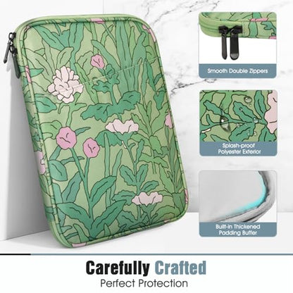 TiMOVO 9-11" Tablet Sleeve Bag for iPad 11-inch A16 2025, iPad 10.9"/10.2"| Air 11 Inch/5th/4th Gen. 10.9", Galaxy Tab A9+/A11Plus 11", Protective Bag with Pocket, Green Flower - color: Ab-Green Flower, size: 9-11 Inch
