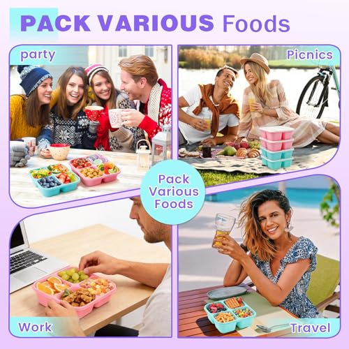 4 Pack Snack Containers Bento Box Adult Lunch Box,Meal Prep Container, Reusable Food Storage lunch Containers Stackable for Work, Travel and Gym (Pink, Green) - color: Pink, Green