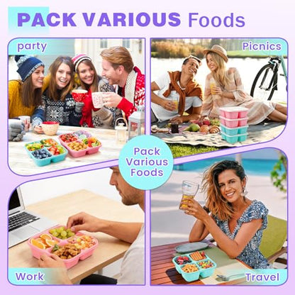 4 Pack Snack Containers Bento Box Adult Lunch Box,Meal Prep Container, Reusable Food Storage lunch Containers Stackable for Work, Travel and Gym (Pink, Green) - color: Pink, Green