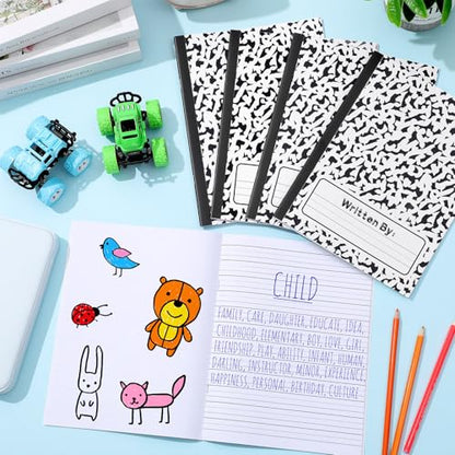 Henoyso 12 Pack Primary Composition Notebook for Kids, K-2 Journal with Half Blank Half Lined Pages, Draw and Write Journal for Kindergarten, 1st & 2nd Grade, Classic Black Covers - color: Black