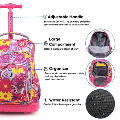 J World Lollipop Kids Rolling Backpack & Lunch Bag Set for Elementary School. Carry-On Suitcase with Wheels, Poppy Pansy - color: Poppy Pansy