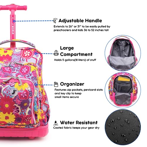 J World Lollipop Kids Rolling Backpack & Lunch Bag Set for Elementary School. Carry-On Suitcase with Wheels, Poppy Pansy - color: Poppy Pansy