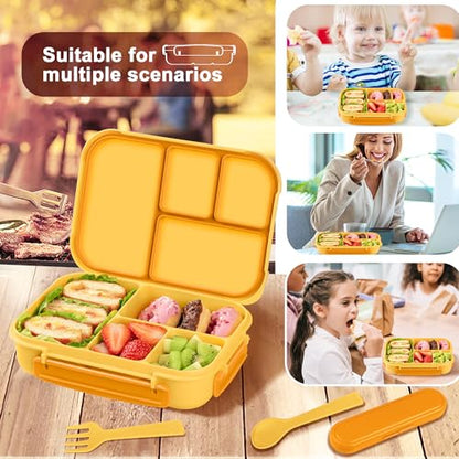 Amathley Lunch Box Kids,Bento Box Adult,Leakproof Lunch Containers for Adults/Kids/Toddler,1200ML-4 Compartments bento Lunch box with Utensil,Microwave & Dishwasher & Freezer Safe (Yellow) - color: Yellow