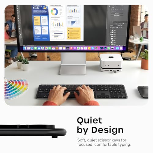 Satechi Slim EX3 Wireless Keyboard, Bluetooth & 2.4 GHz, Space Black | Full-size with numpad, instant OS key remap, rechargeable battery, for macOS, Windows, Android - color: Space Black, size: Keyboard
