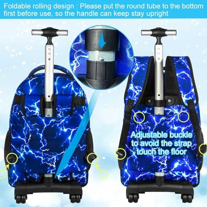 gxtvo 3PCS Kids Rolling Backpack for Boys,Water Resistant Roller Bookbag Set, Cute School Bag with Wheels for Elementary Preschool - Cute Green Dinosaur - color: Lightning Dinosaur Rolling Set