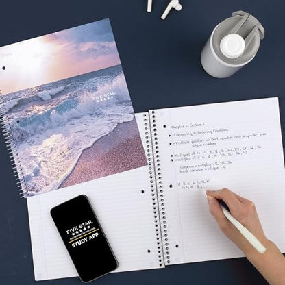 Five Star Spiral Notebook + Study App, 1 Subject, College Ruled, 8-1/2" x 11", 80 Sheets, Fights Ink Bleed, Water Resistant Cover, Ocean Tide (820443F-ECM) - color: Ocean Tide, size: 1 Pack