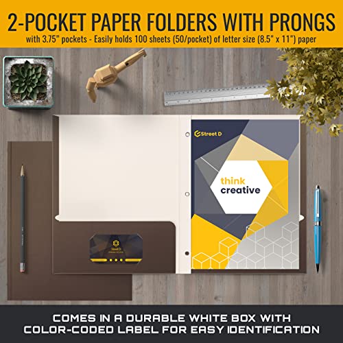 Better Office Products Brown Paper 2 Pocket Folders with Prongs, Matte Texture, Letter Size Paper Folders, 50 Pack, with 3 Metal Prong Fastener Clips, Brown - color: Brown