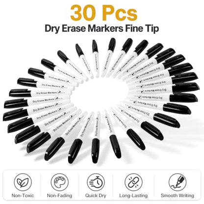 V-Opitos 30 Pack Fine Tip Dry Erase Markers - Bulk Whiteboard Erasable Black Markers, Ideal for School Classroom Office Supplies, Non-Toxic & Easy Clean for White board