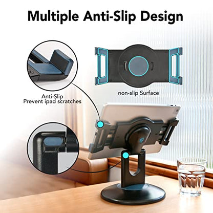 EHO iPad Stand, 360° Rotating Commercial Tablet Stand, Retail Kiosk, 6"-13"(Screen) Adapter Universal Tablet Clamp Holder for iPad, iPadAir, iPadMini, Microsoft Surface, Most Tablets - White - color: White