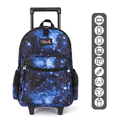 Rolling Backpack 18 inch Double Handle Wheeled Laptop Boys Girls Travel School Children Luggage Toddler Trip (Galaxy Blue) - color: Galaxy Blue