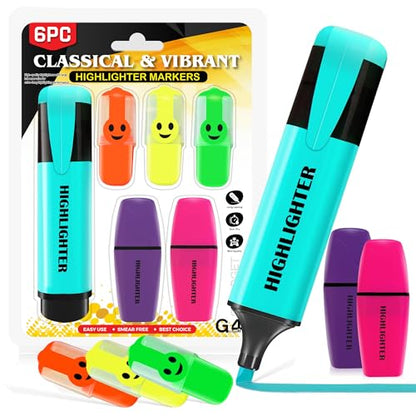 G4GADGET 6 Pack Assorted Highlighter Pens – Classic & Mini Highlighters for Study, Office & Use | No Bleed, Smear Free, Vibrant Colours | Cute & Pastel Markers for School, Notes & Journals