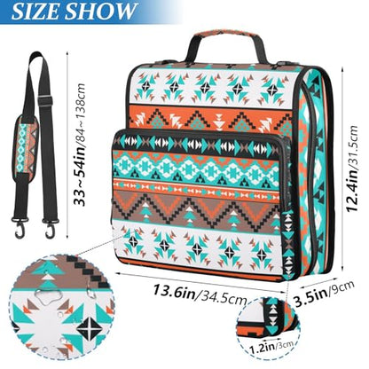 Western Aztec 3 D-Ring Binder Bag Multi-Pocket Zipper Organizer | with Handle and Detachable Shoulder Strap Holds 500 Sheets for School Office Supplies - color: Dhb-101