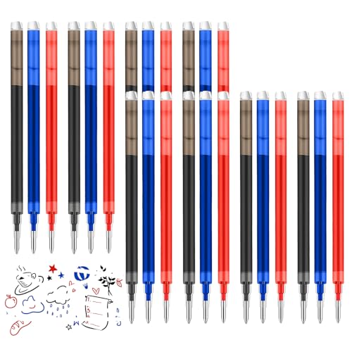 0.7 mm Erasable Gel Ink Pen Refills Compatible with Frixion Friction, Smooth Writing Multicolor Retractable Fine Point Pen Refill for School Office Home Art (Blue &Black &Red, 24) - style: Blue &Black &Red