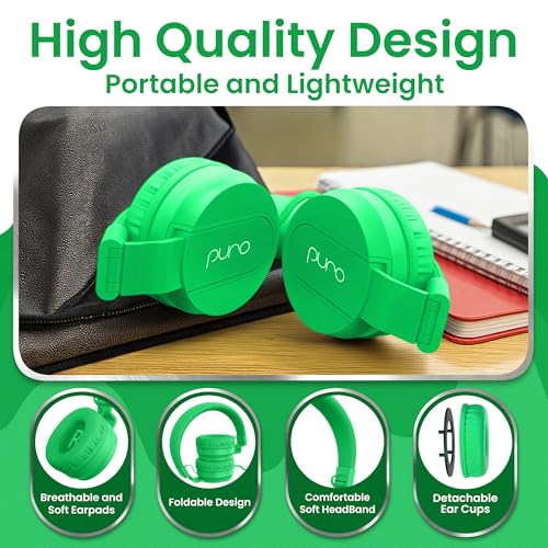 Puro Sound Labs Kids Wired Headphones – Volume-Limiting & Adjustable, Safer & Comfortable Headphones for Kids – Compatible with PCs, Smartphones & Tablets, Ideal for School & Travel – PuroBasic, Green - color: Green