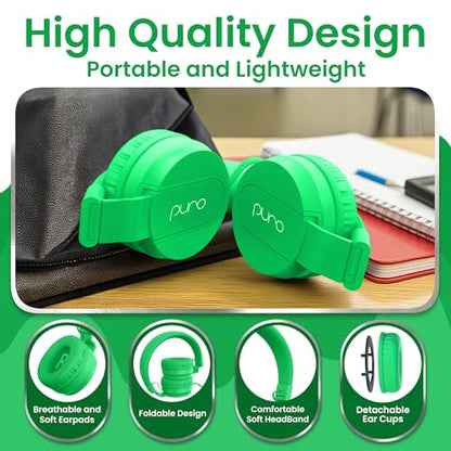 Puro Sound Labs Kids Wired Headphones – Volume-Limiting & Adjustable, Safer & Comfortable Headphones for Kids – Compatible with PCs, Smartphones & Tablets, Ideal for School & Travel – PuroBasic, Green - color: Green