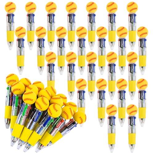LiYiQ 25 Pcs Softball Multicolor Pen in One Cartoon Cute Fun 4-in-1 Cute Pens Bulk Kawaii Softball Shape Cool Ballpoint Pens Fun Gifts - style: Softball
