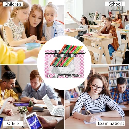 Kcldeci Pencil Pouch for 3 Ring Binder, Dog Breed French Bulldog 2 Pack Binder Pencil Pouch with Clear Window Pencil Bags with Zipper Pencil Case for Binder - color: C09