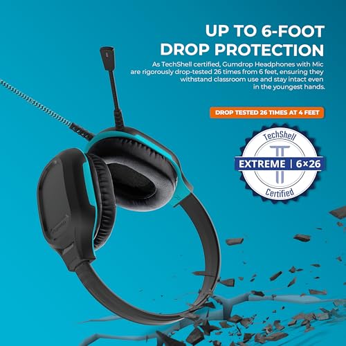 Gumdrop DropTech On-Ear Wired Headphones w/Mic | USB A - Long Tangle Free Chew-Proof Cord - Rugged Reliable Drop Tested and Comfortable for Kids K-12 Students Classroom and School Use - size: USB-A with Mic