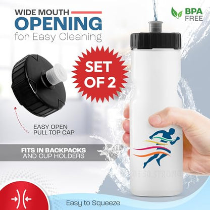 50 Strong Sports Water Bottles – Reusable 22 oz BPA-Free Plastic Bottles with Pull Top Cap – Made in USA – Top Rack Dishwasher Safe – Fits Most Bike Cages Brand - color: Custom, style: 2 Pack